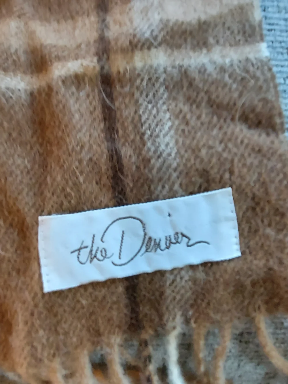 Vintage The Denver Camel Hair Plaid Scarf Made West Germany Tan Brown Fringe